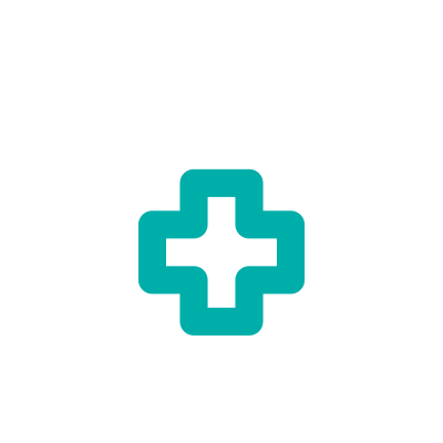 Icon of a first aid kit with a teal medical cross in the center.
