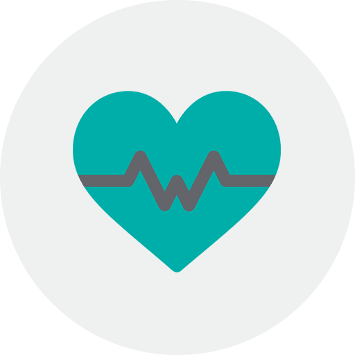 A teal heart with a gray zigzag line symbolizing a heartbeat in the center.